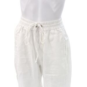 Lanhtropy Women Ankle Linen Pants White Drawstring Casual Size S